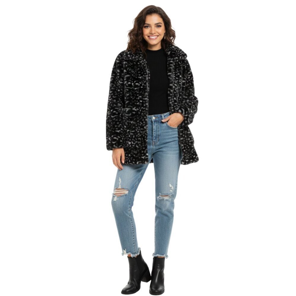Motel Rocks Fuzzy Leopard Faux Fur Jacket Size Small Soft, Stylish & Bold
